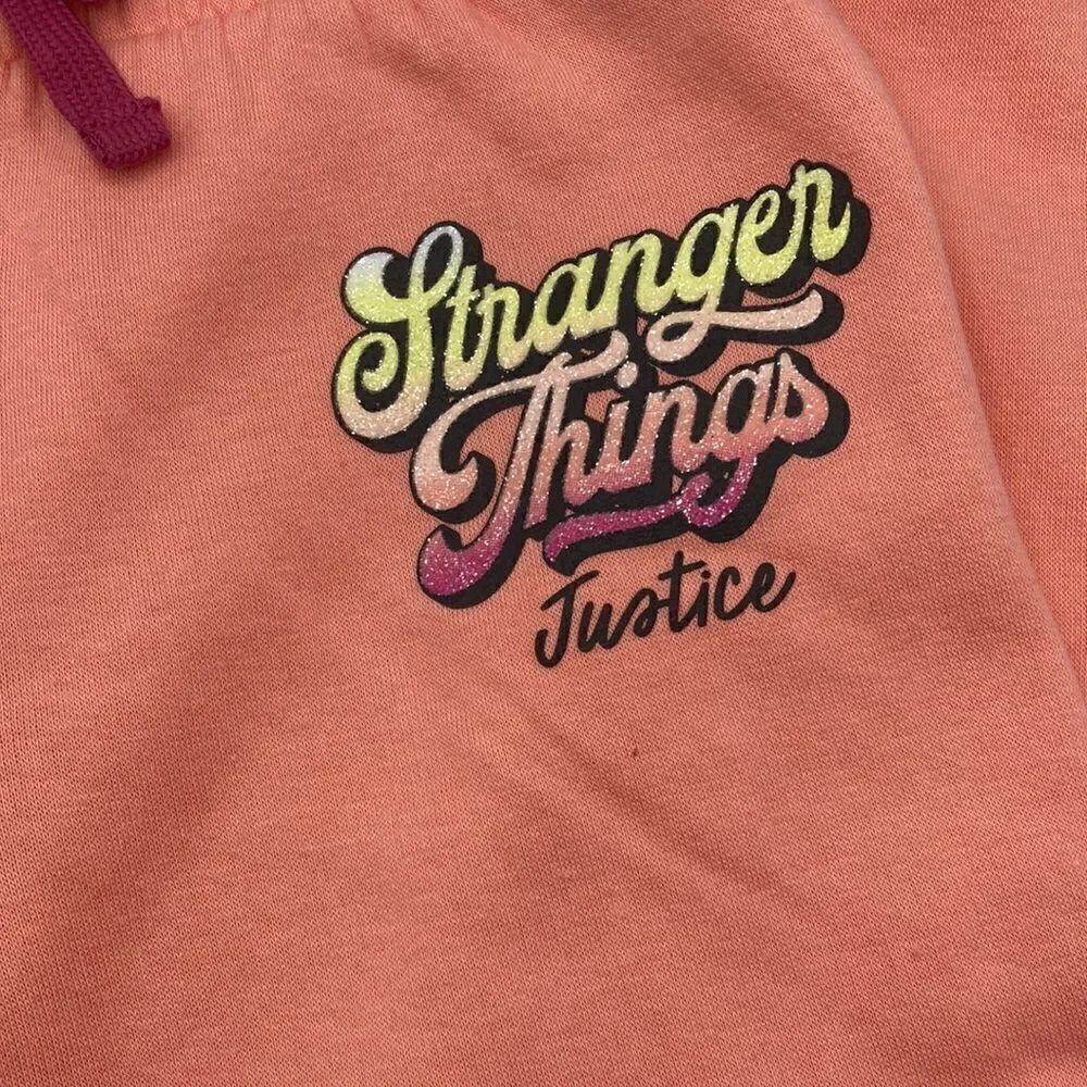 Justice x Stranger Things Girls Ombre Fleece Joggers Sweatpants Pink/Orange Sz S